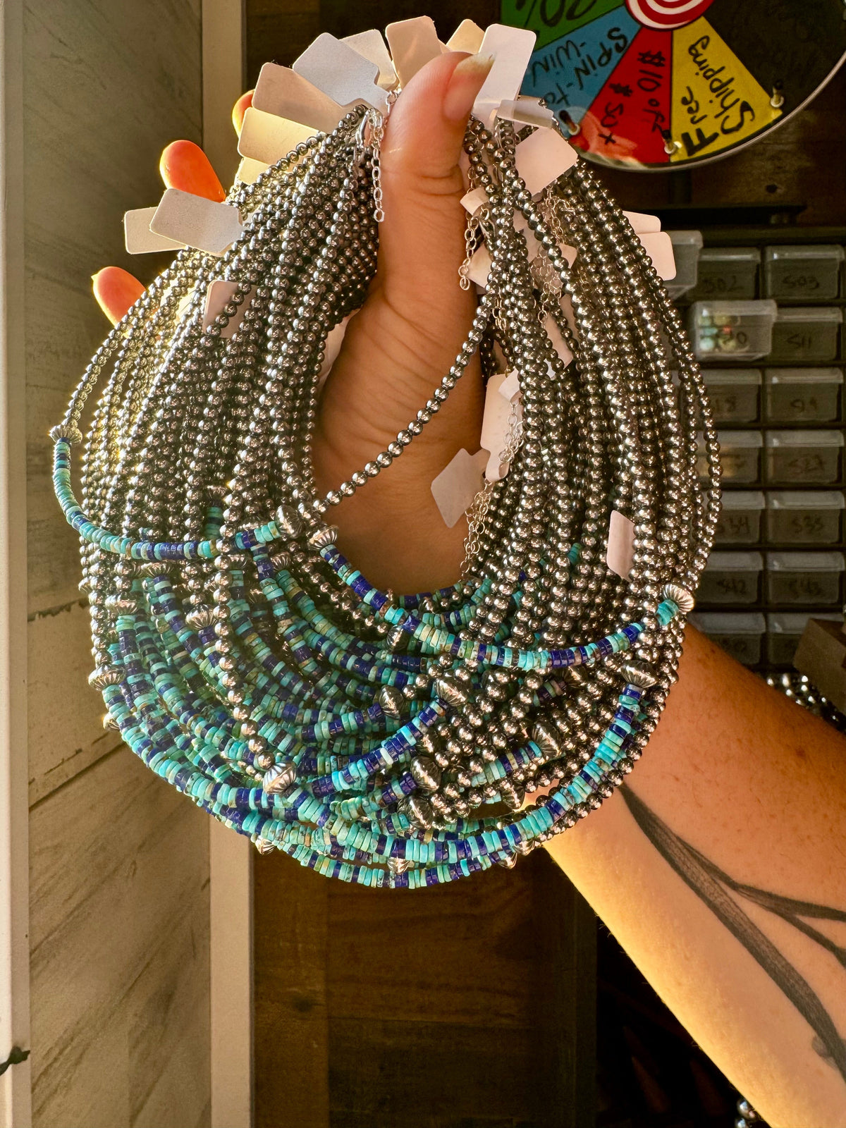 14" Lapis &amp; Turquoise Heishi Choker with Sterling Silver