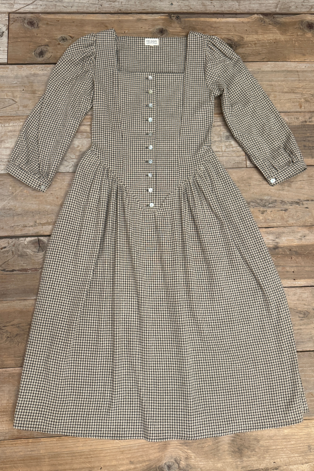 Prairie Dress in Black and Oat Gingham