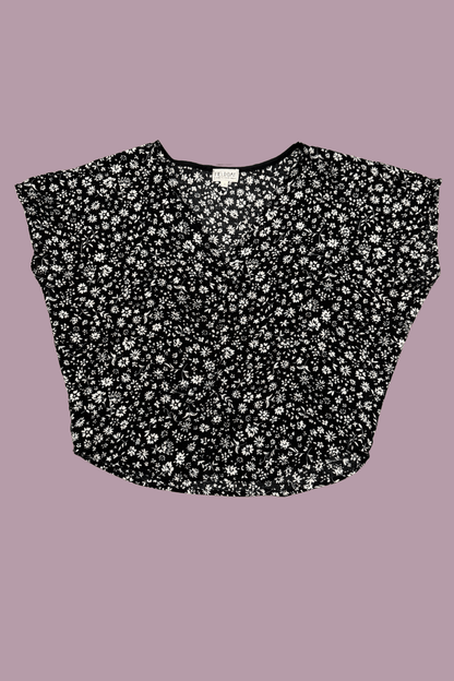 Field Day Top Dolman Top in Black &amp; White Floral Crepe