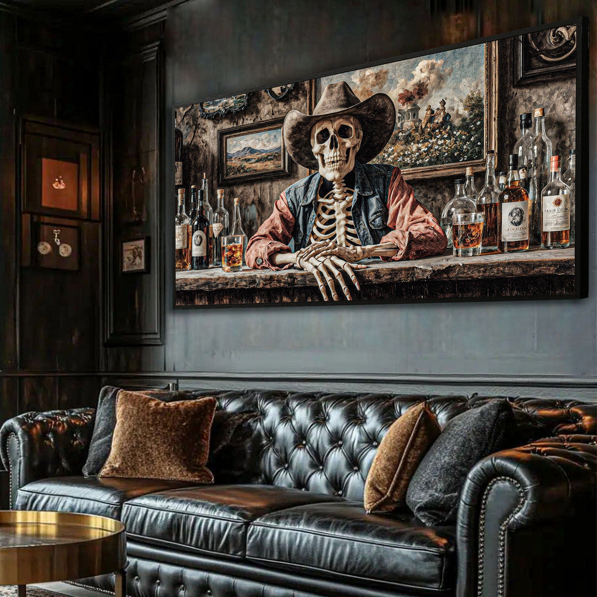 Tailored Canvases Canvas Skeleton Cowboy Barman At Western Saloon Wall Art