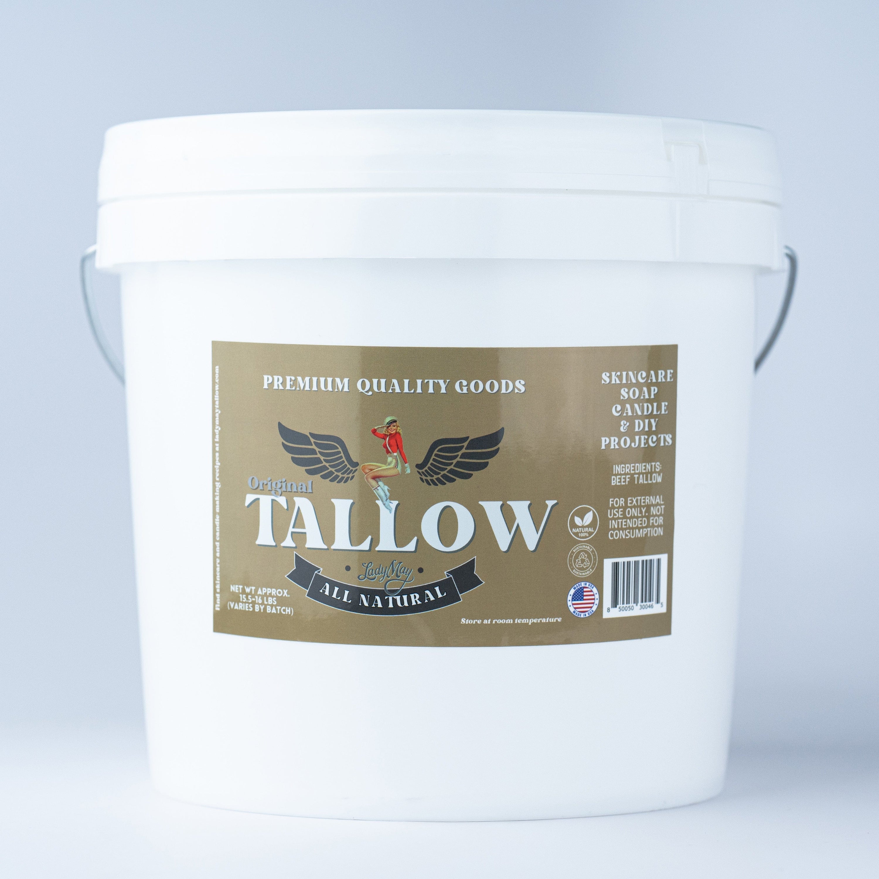 Lady May Tallow Beef Tallow 16lb Unscented Bulk Beef Tallow - 16 Pounds | 100% Natural &amp; Pure