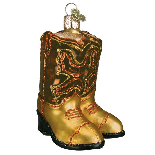 Old World Christmas 3.5 X 2.5 X 2.5 / 32494 Brown Pair Of Cowboy Boots Ornament