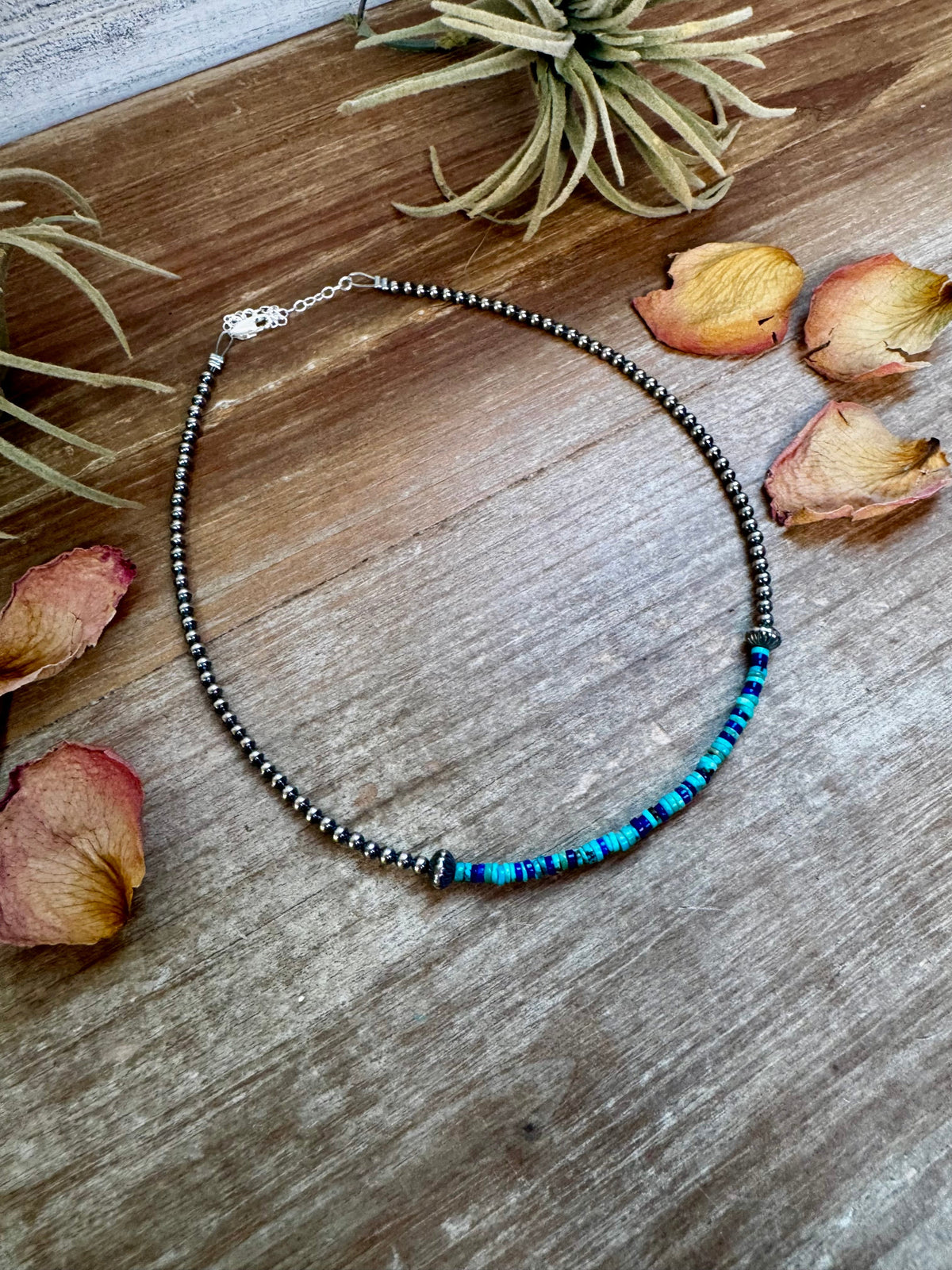 14" Lapis &amp; Turquoise Heishi Choker with Sterling Silver