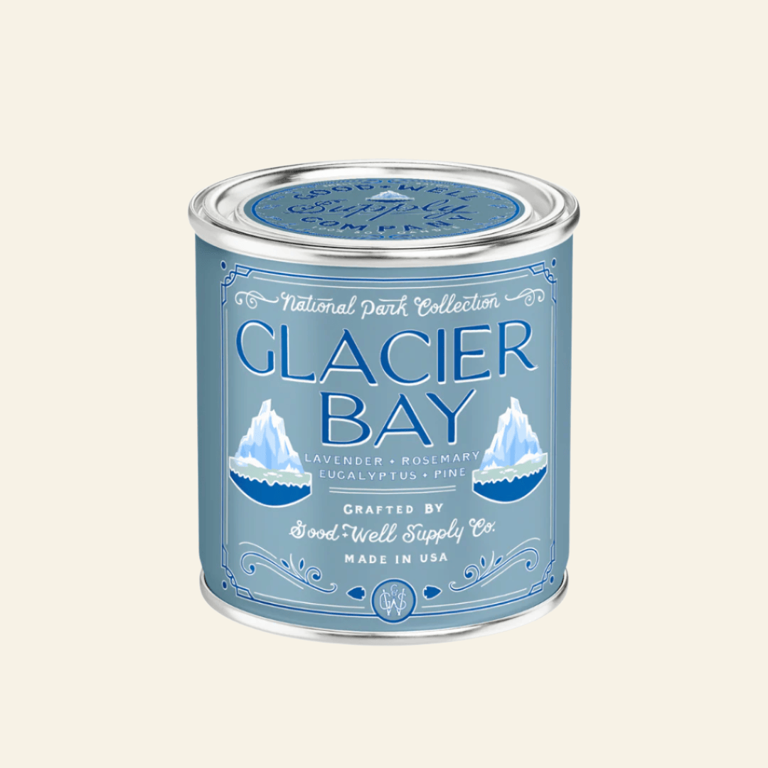 Glacier Bay canister with blue label on a white background