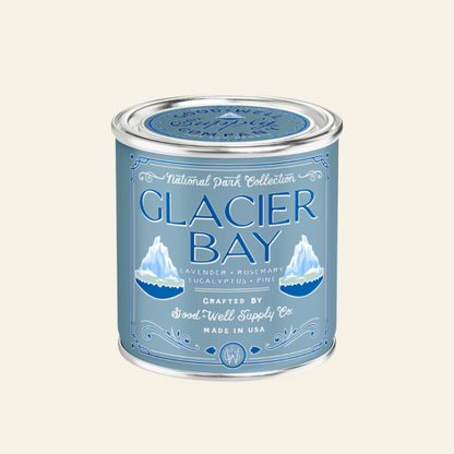 Glacier Bay canister with blue label on a white background