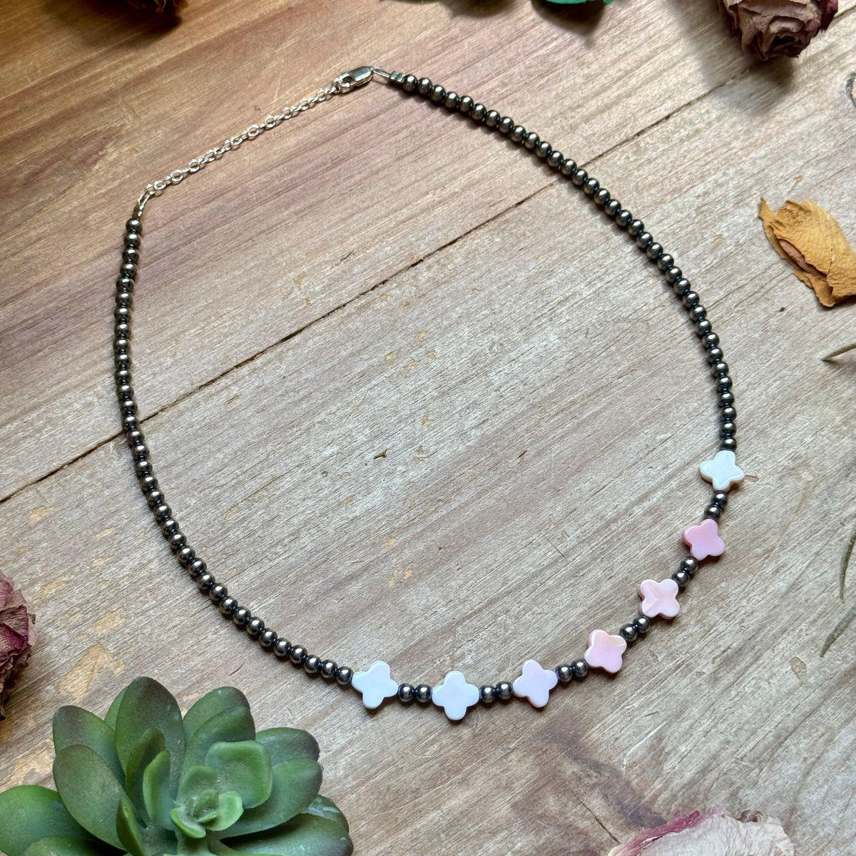 Pink Conch Flower &amp; Sterling Silver Pearl Necklace