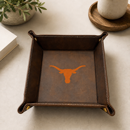 Texas Longhorn Burnt Orange Leather Catchall Tray