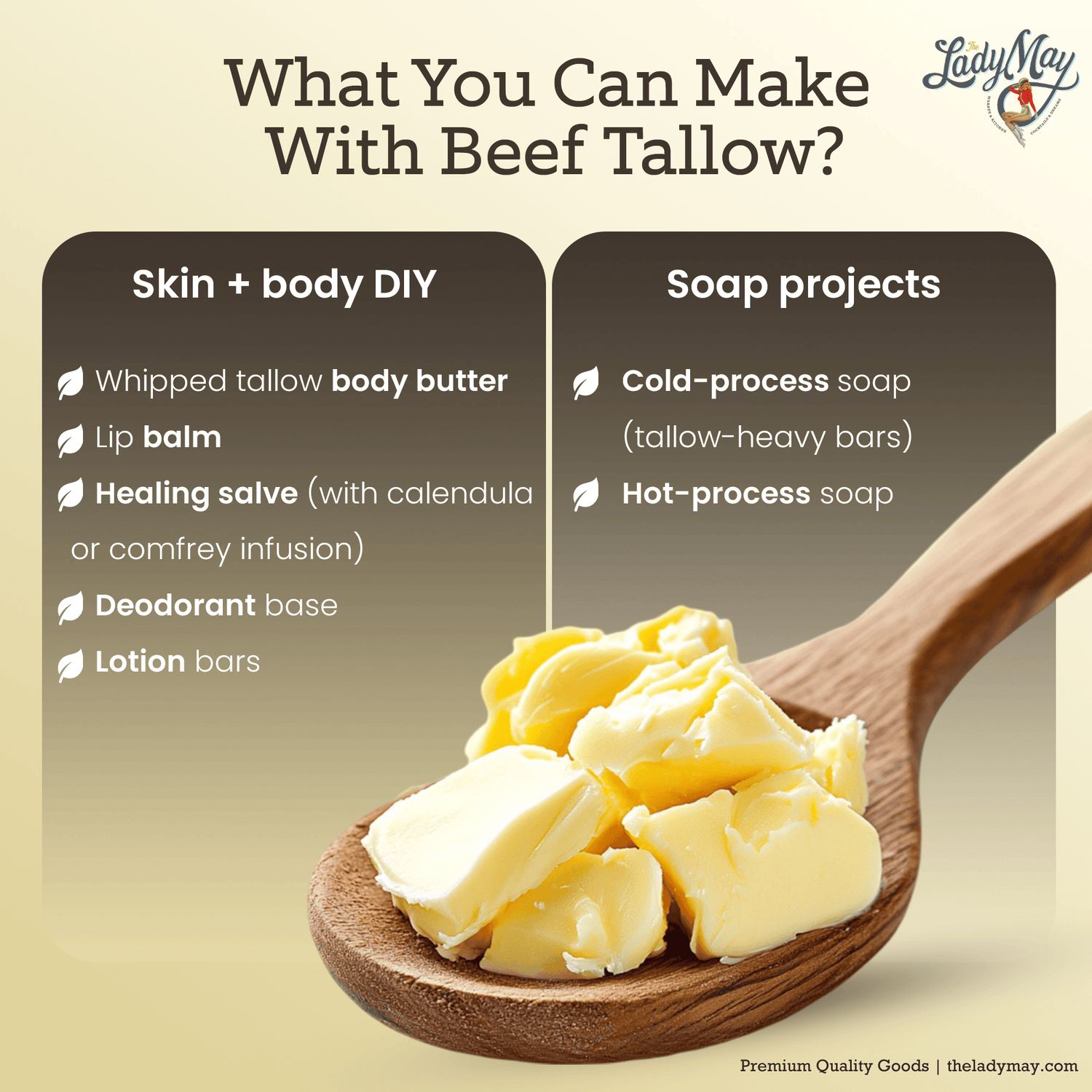 Lady May Tallow Beef Tallow Unscented Bulk Beef Tallow - 16 Pounds | 100% Natural &amp; Pure