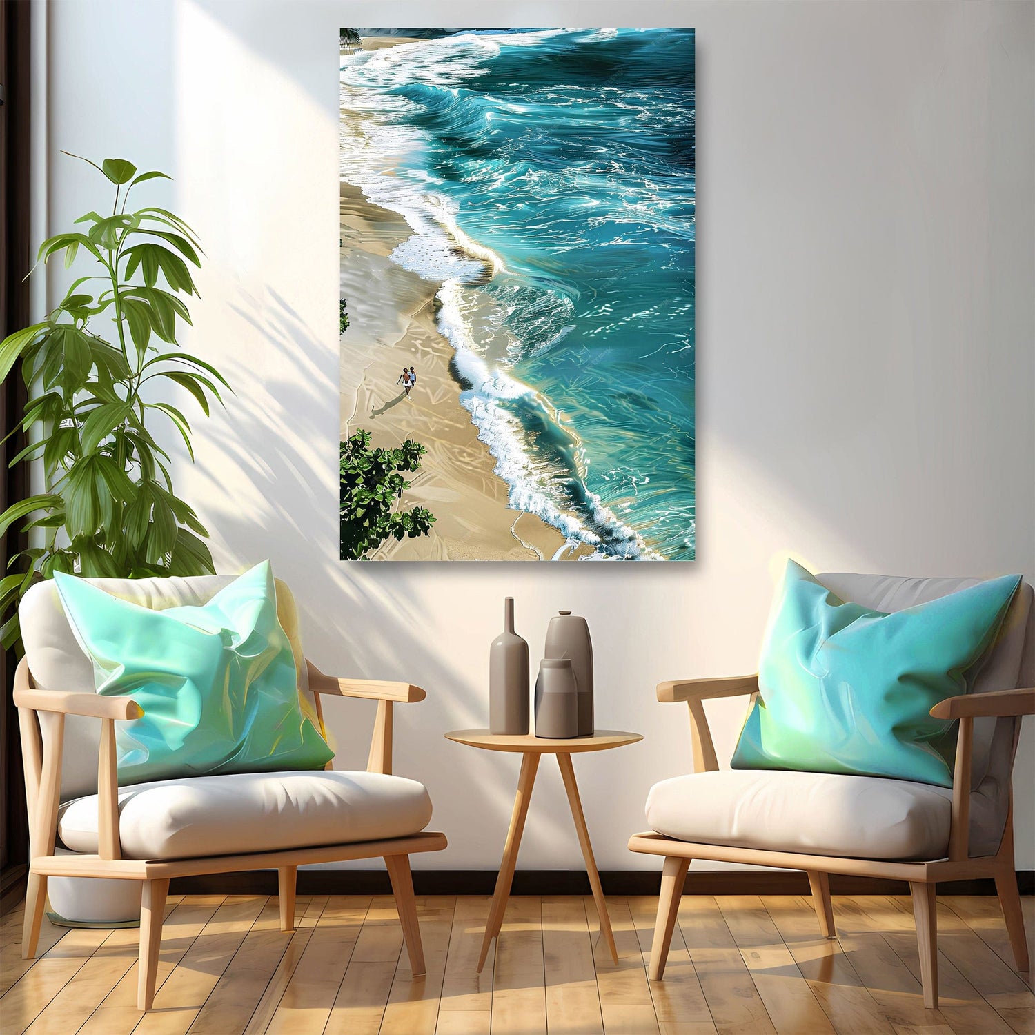 Tailored Canvases Canvas 24x16 inch Medium Premium Gallery Wrapped Beachfront Painting Coastal Wall Art II
