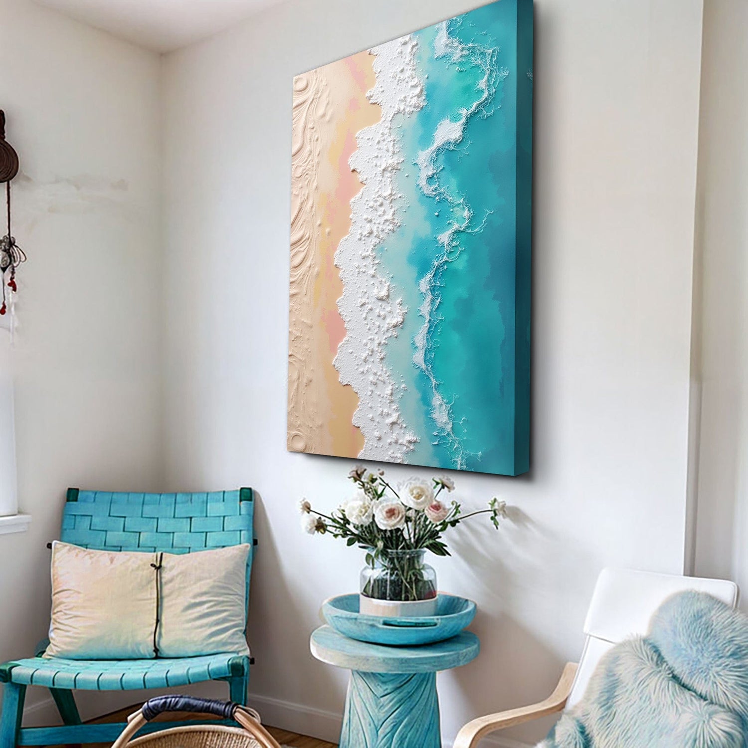 Tailored Canvases Canvas 3D Minimalist Pink and Blue Ocean Wall Art