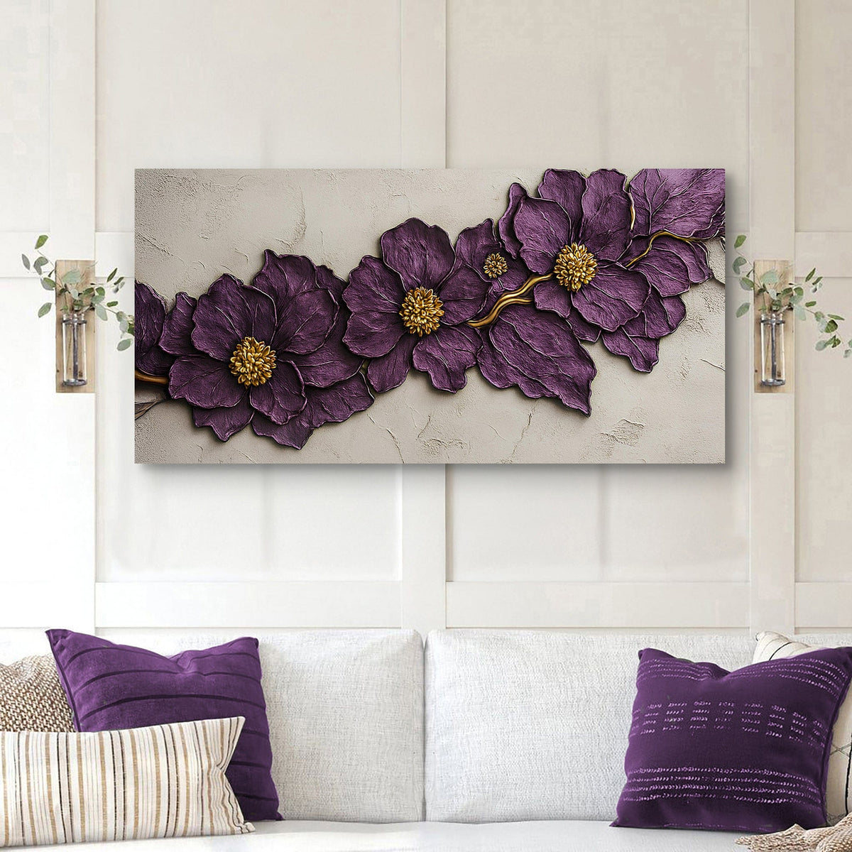 Tailored Canvases Canvas Purple Flower Plaster Wall Art