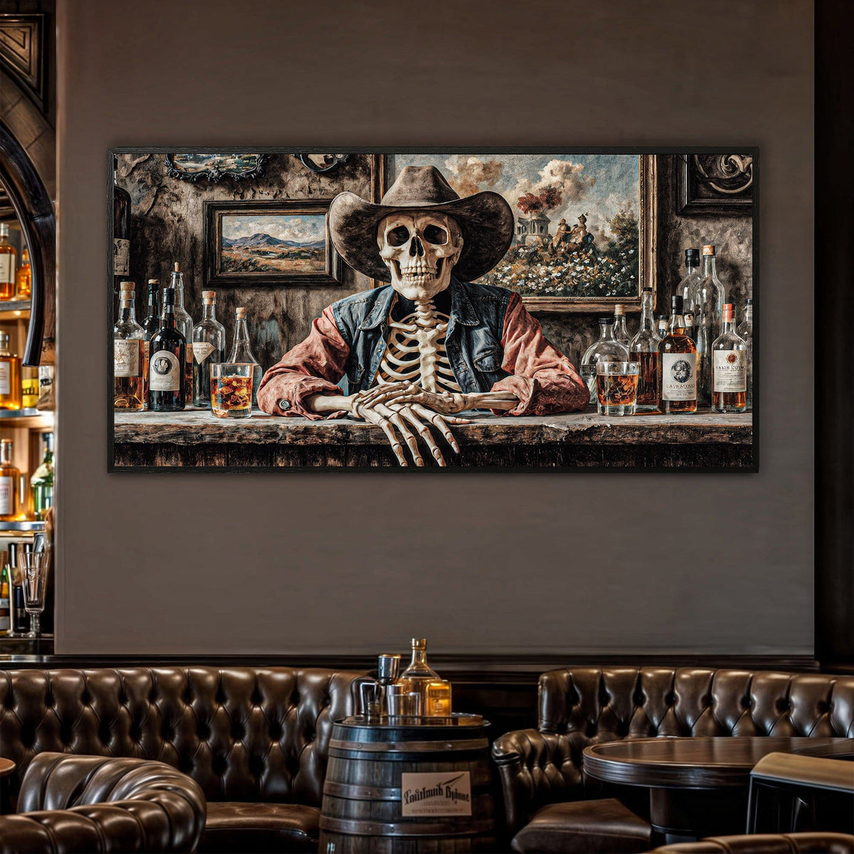Tailored Canvases Canvas Skeleton Cowboy Barman At Western Saloon Wall Art