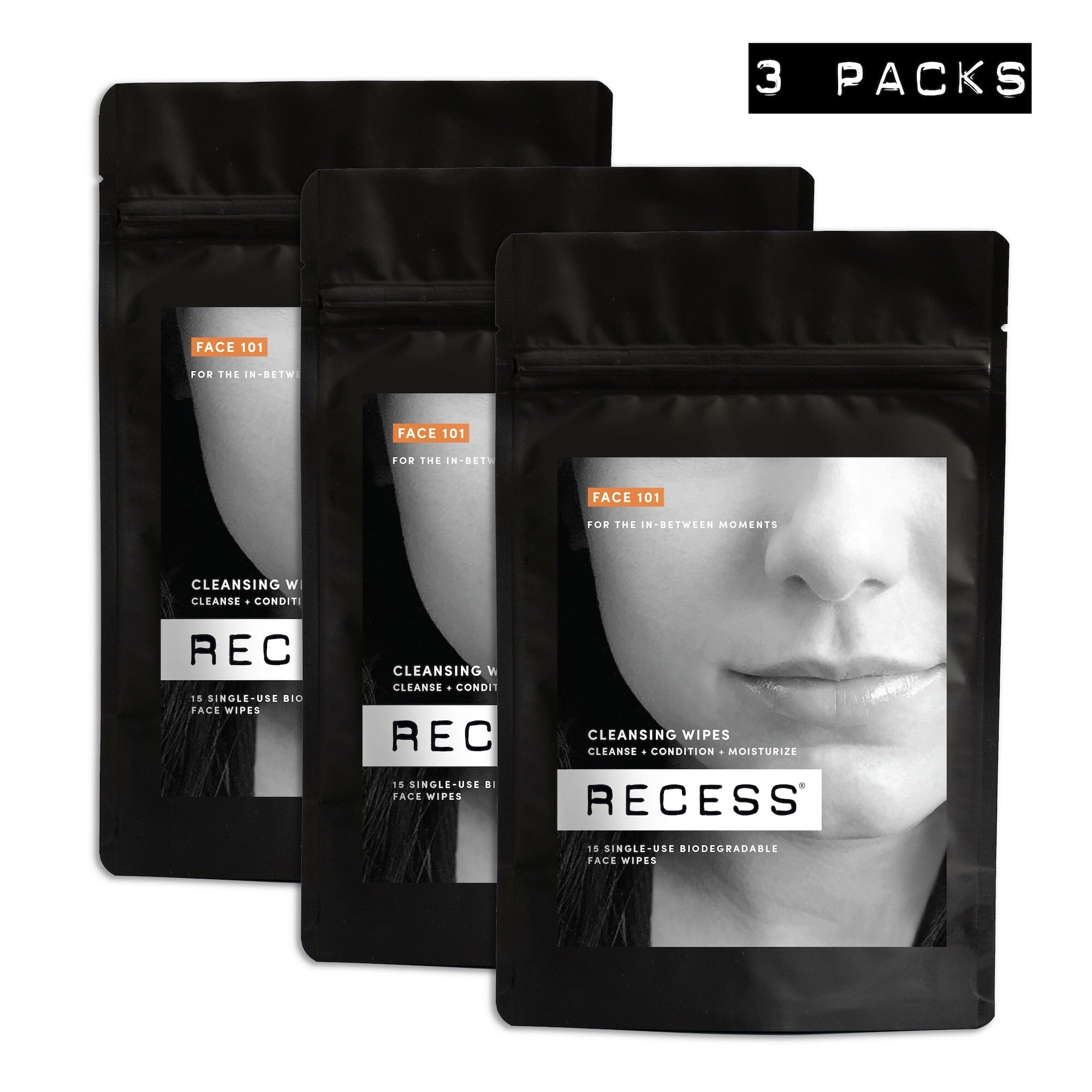 RECESS body wipe FACE 101: Cleansing Wipes (Pack of 15)