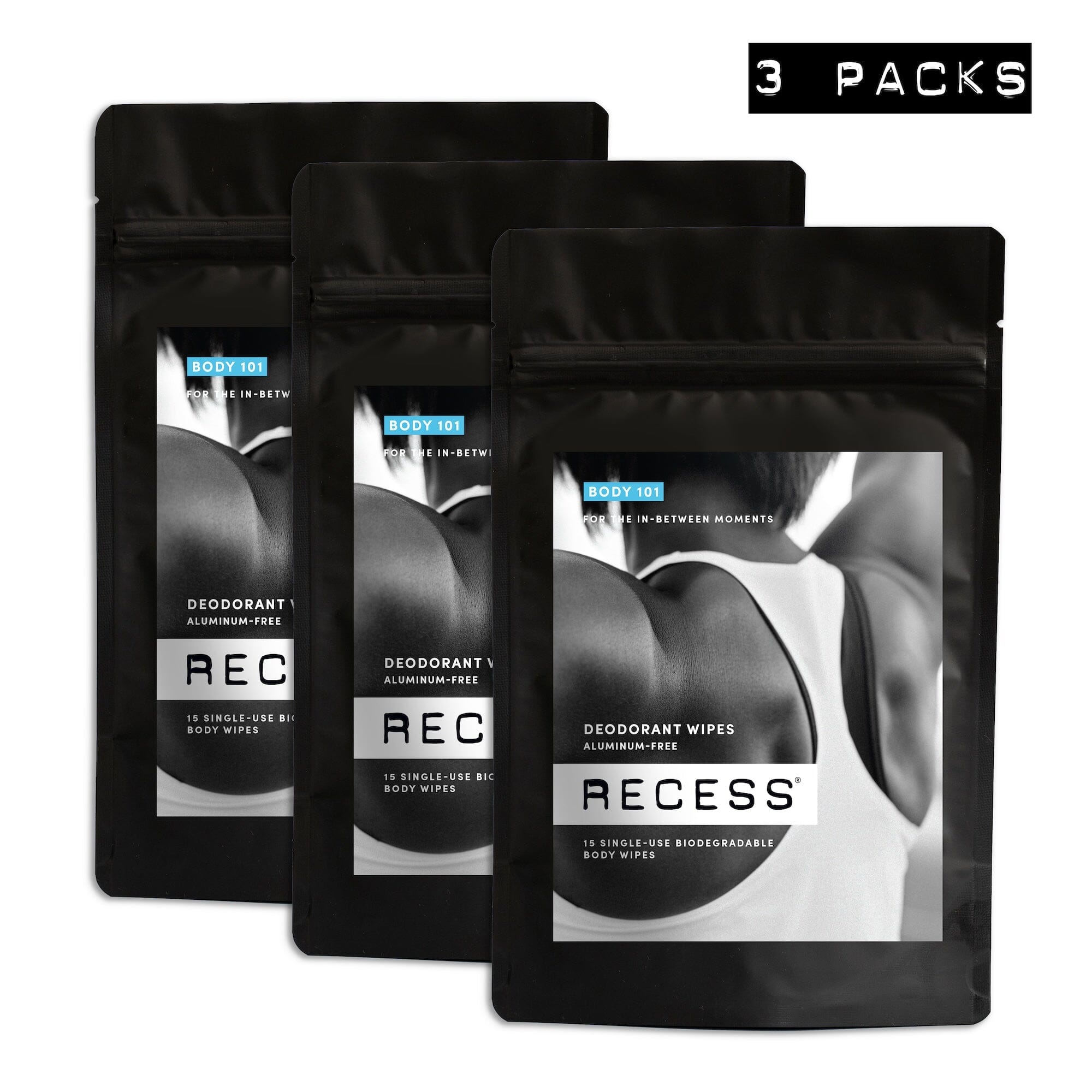 RECESS body wipe BODY 101: Deodorant Wipes (Pack of 15)