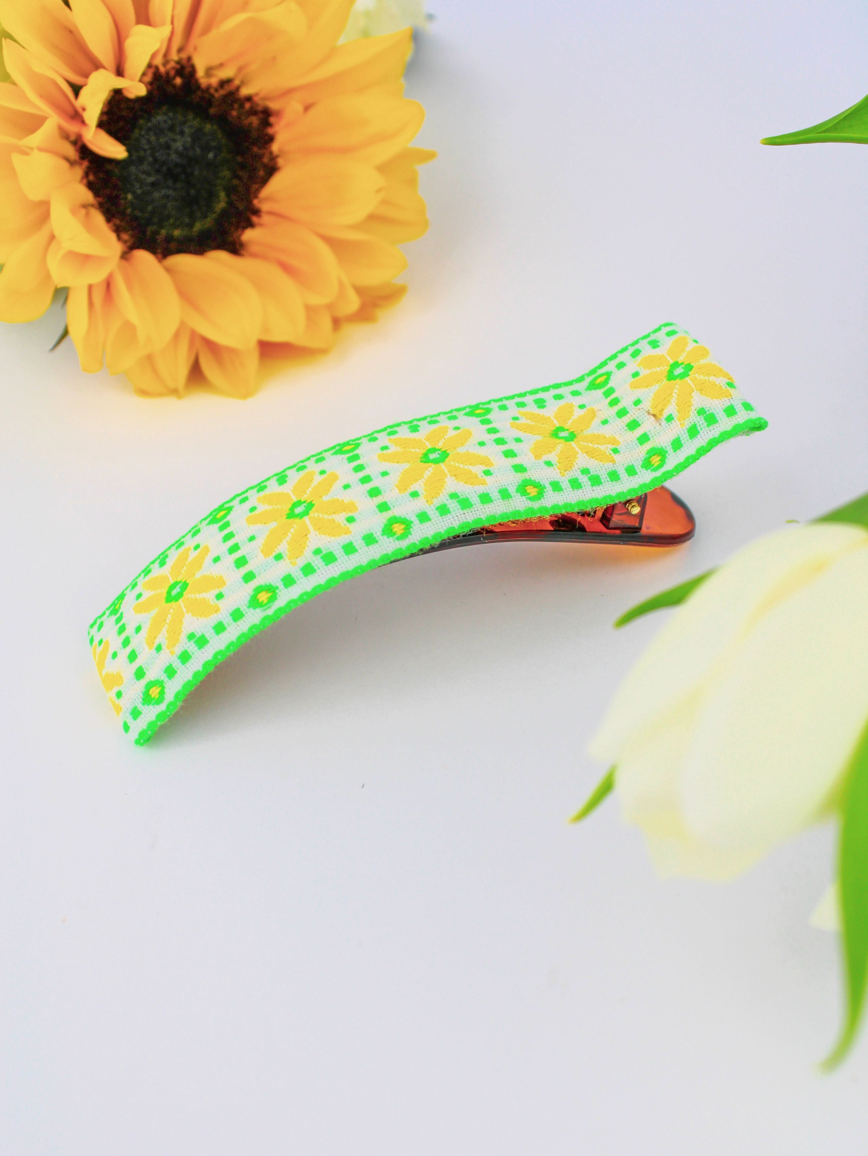 Ash &amp; Rose Hair Clip Electric Floral Vintage Ribbon Hair Clip