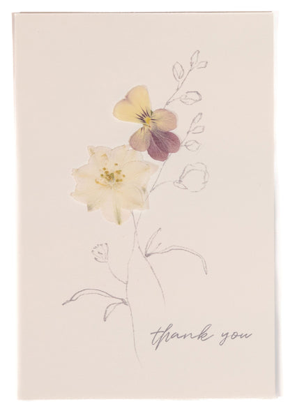 Thank You - White Larkspur Pressed Floral Stationery