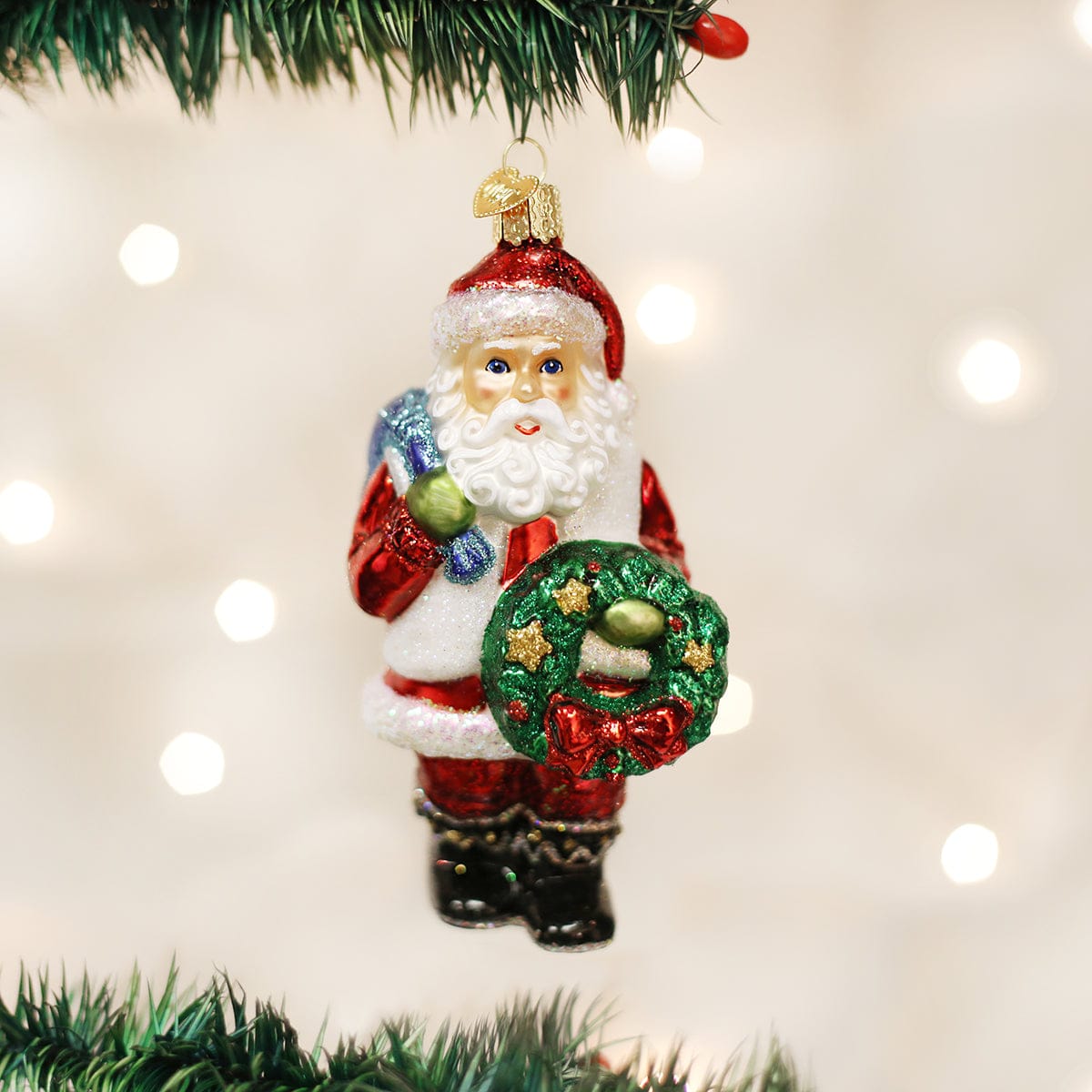 Old World Christmas 5.25 X 2.25 X 2.5 / 40279 Santa With Wreath Ornament