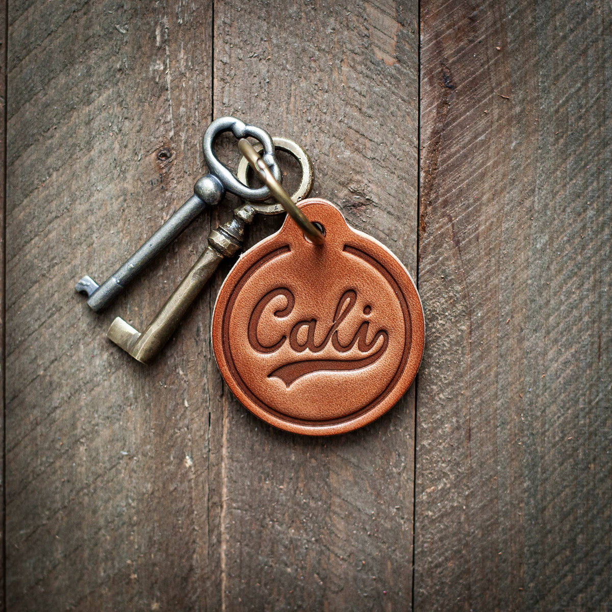 Cali Script California Leather Keychain Circle