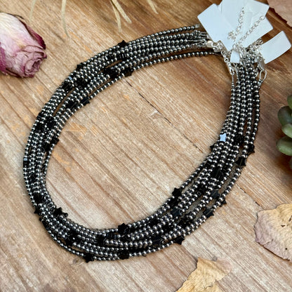 15" Black Onyx Star &amp; Sterling Silver Pearl Necklace