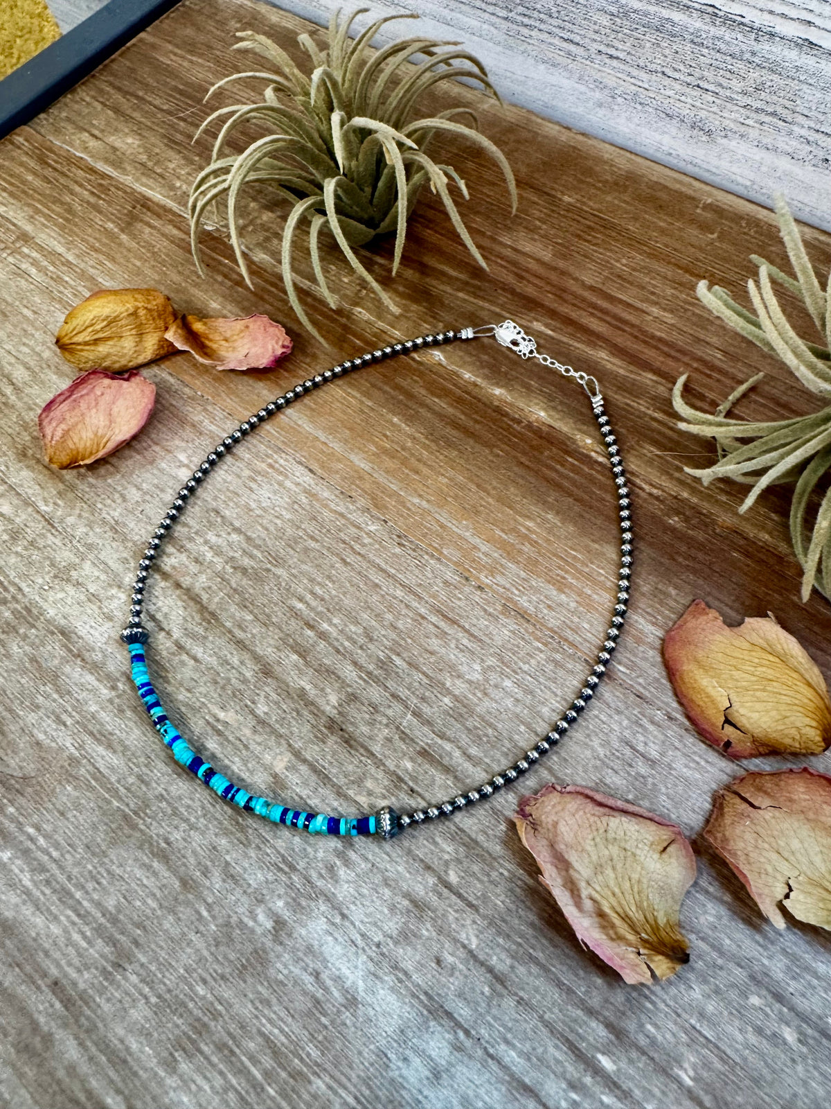 14" Lapis &amp; Turquoise Heishi Choker with Sterling Silver