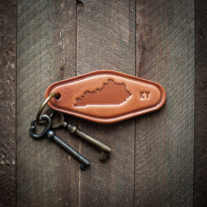 Kentucky State Silhouette Leather Keychain Motel Style