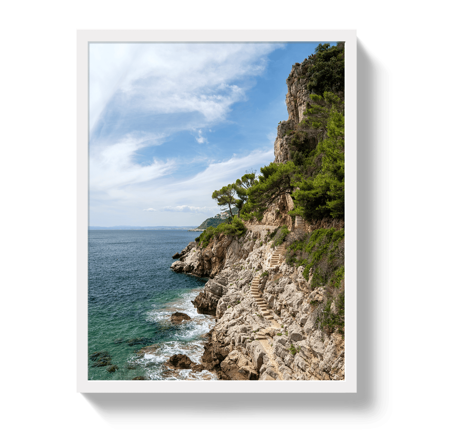 Johnny Vacay White / 11x14 / Full Bleed Mediterranean Staircase