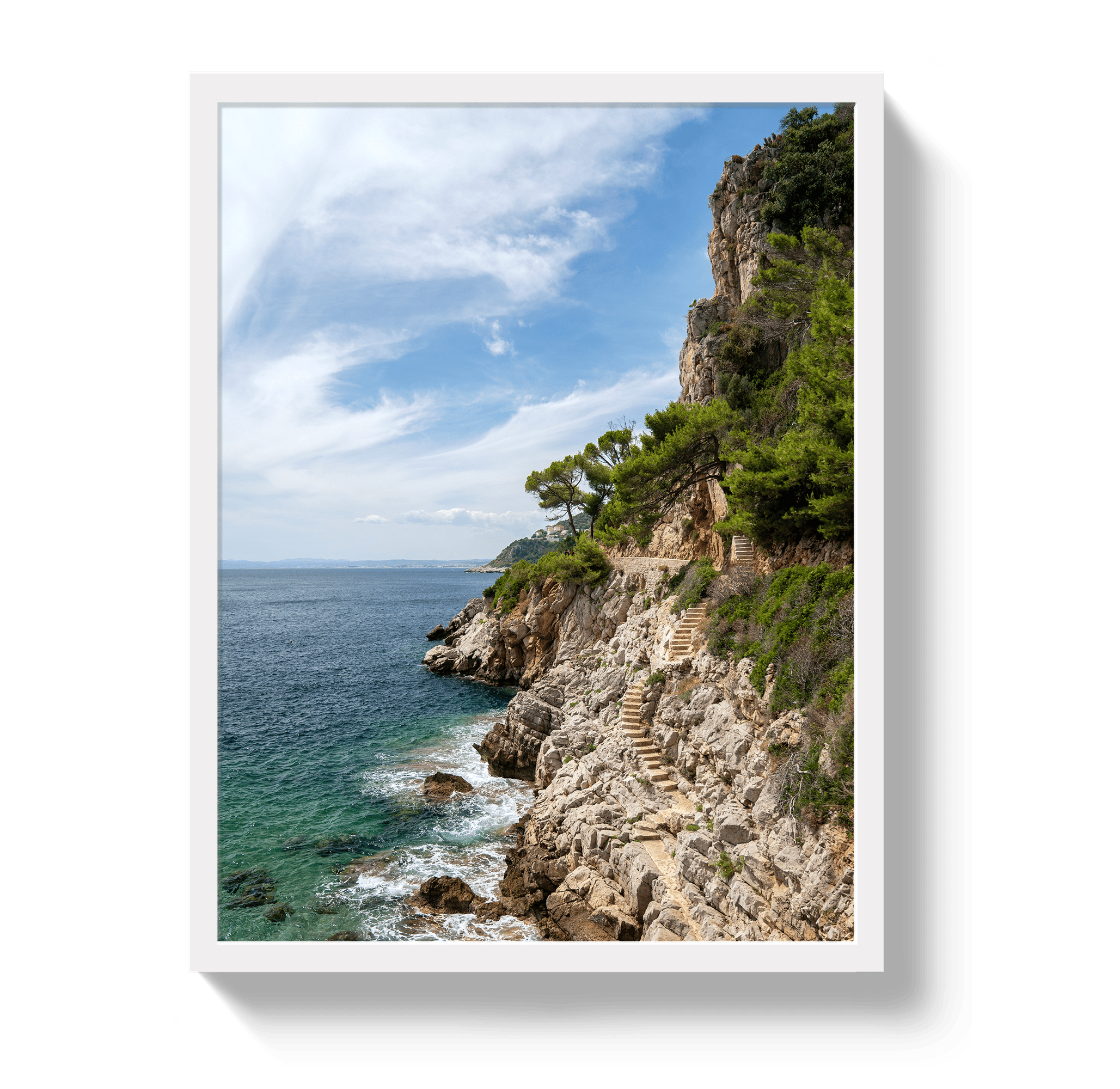 Johnny Vacay White / 11x14 / Full Bleed Mediterranean Staircase