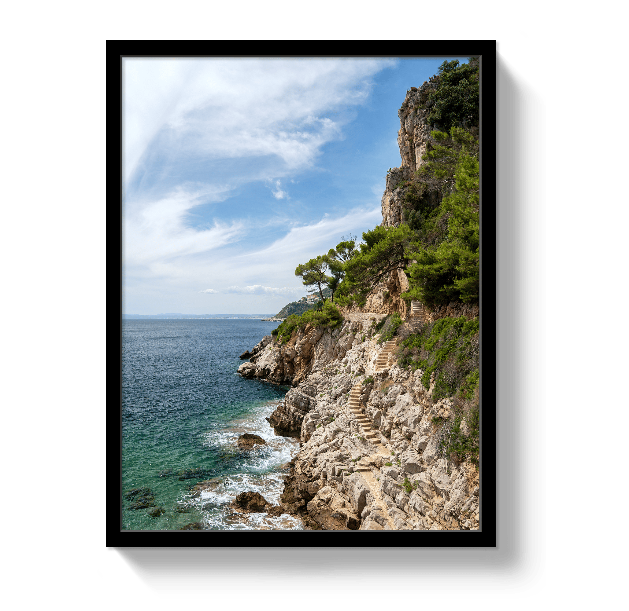 Johnny Vacay Black / 11x14 / Full Bleed Mediterranean Staircase