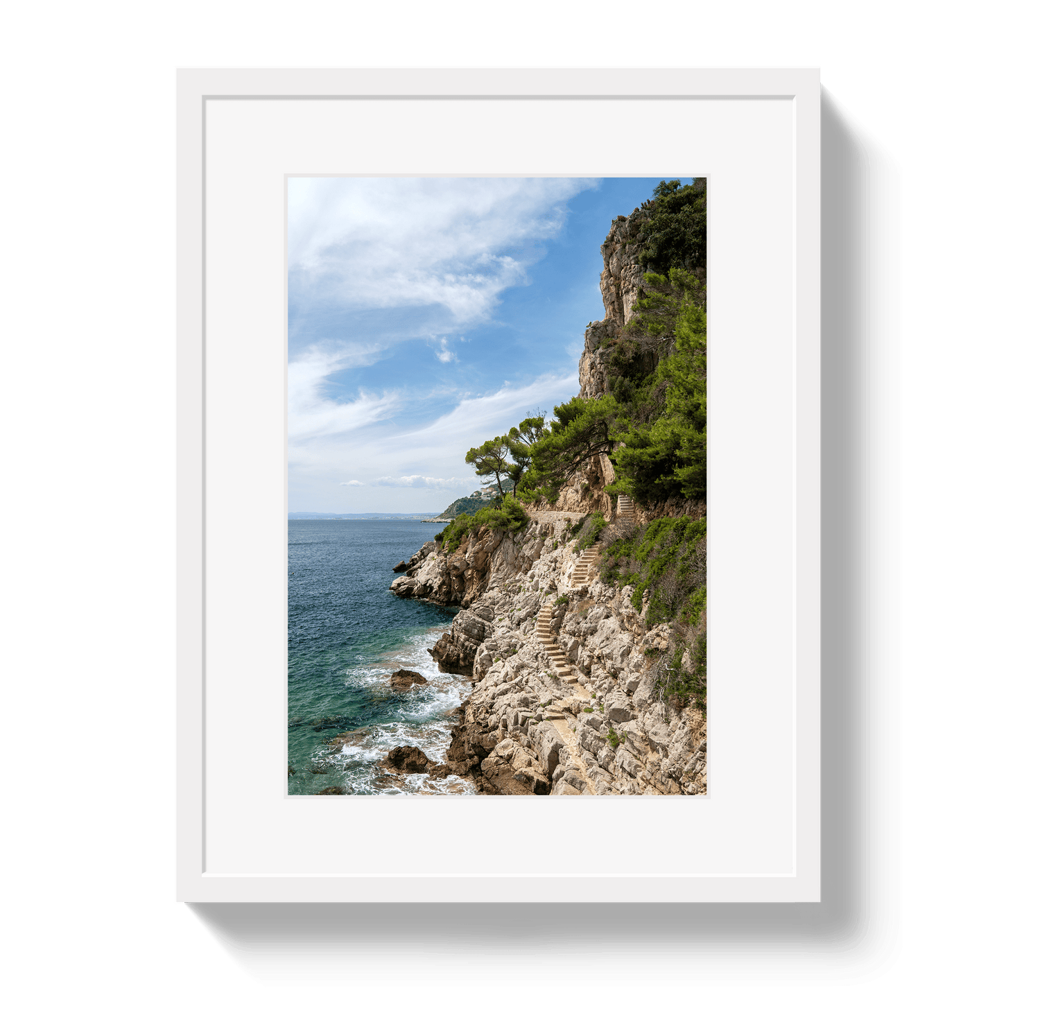 Johnny Vacay White / 11x14 / Matte Mediterranean Staircase