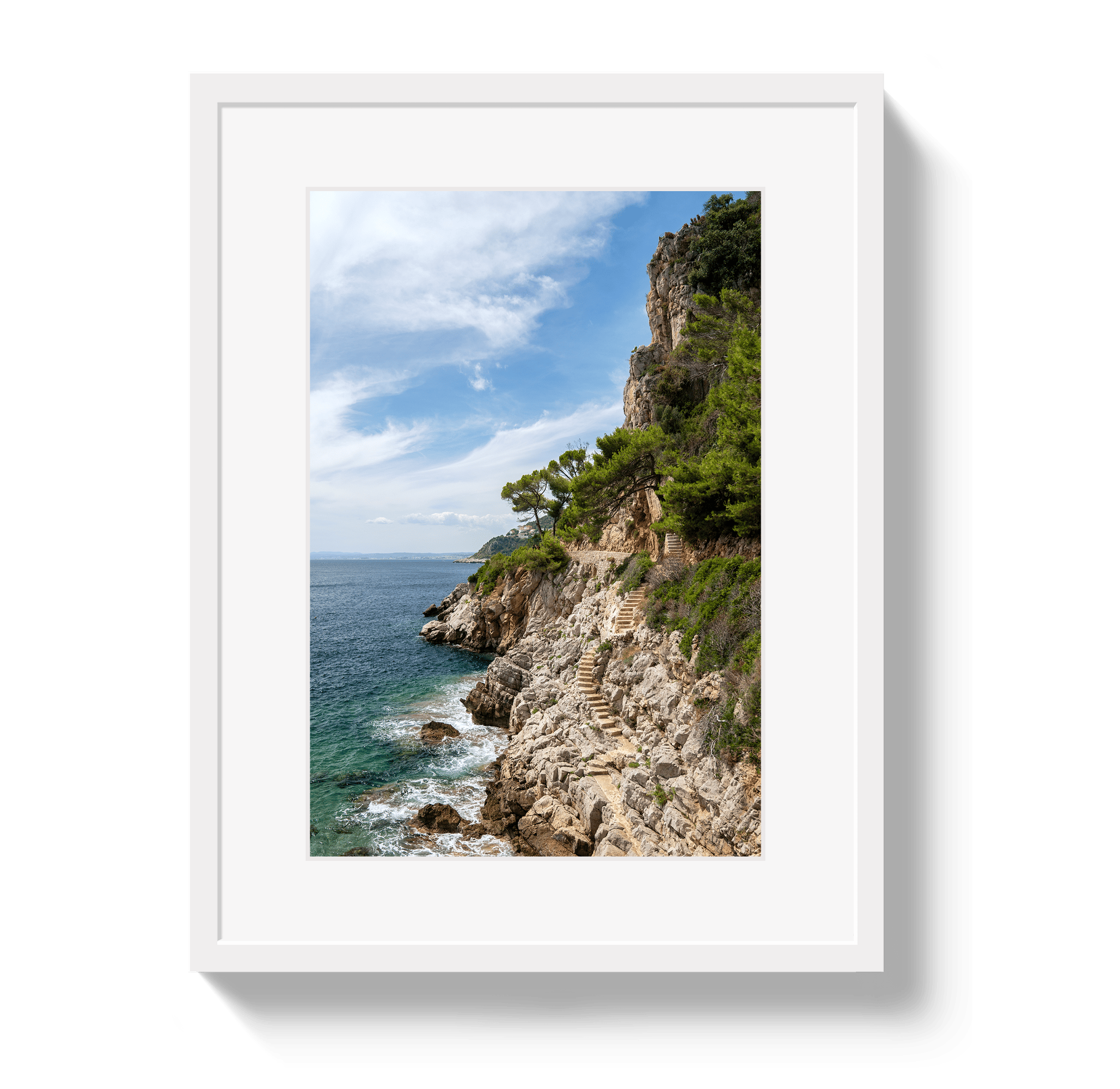 Johnny Vacay White / 11x14 / Matte Mediterranean Staircase