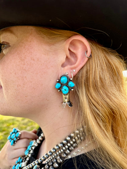 Wilson Dawes Kingman Turquoise Sterling Silver Squash Blossom Set
