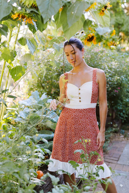 Field Day Dress Gemma Dress in Rust Floral and Oat