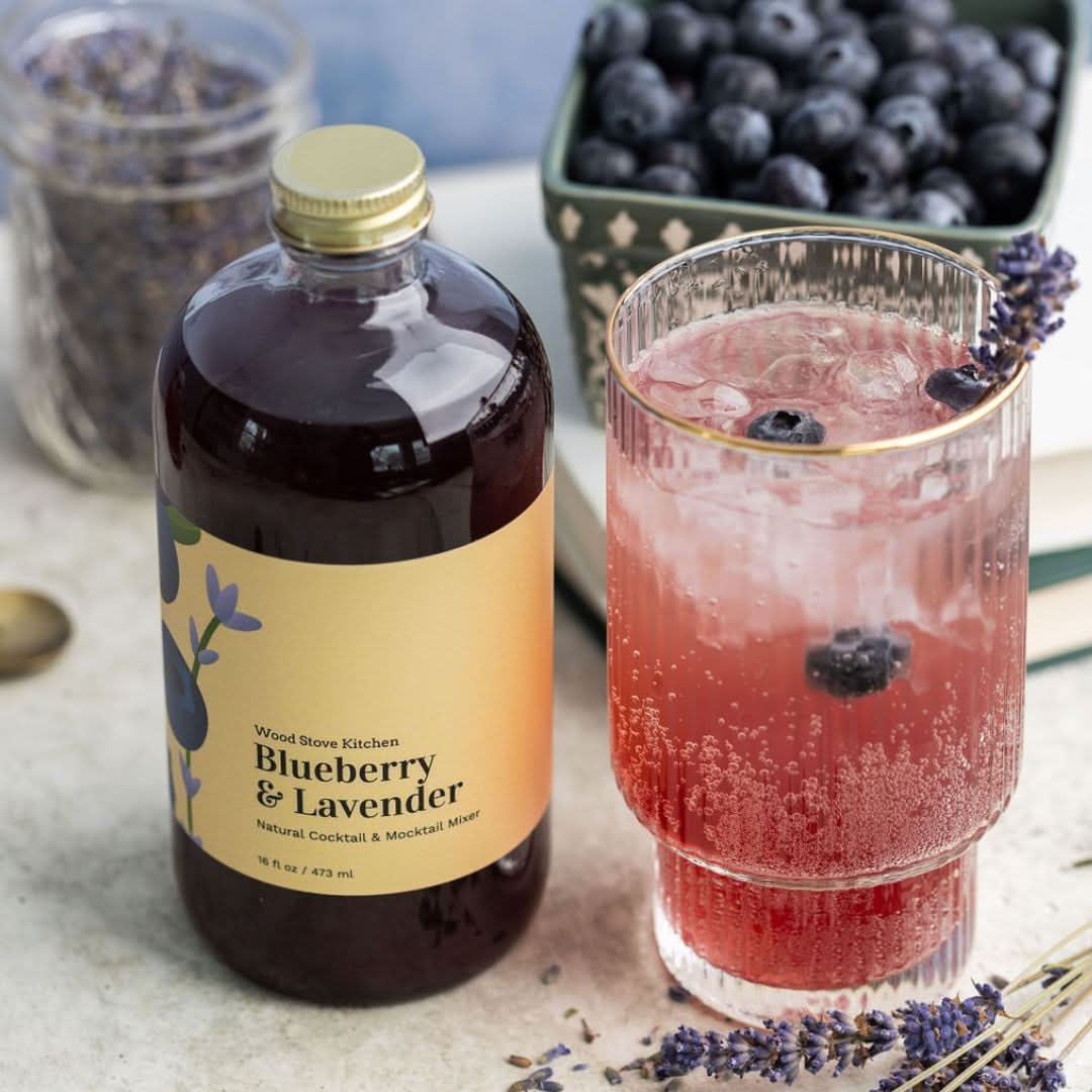 Wood Stove Kitchen Cocktail and Drink Mixers Blueberry &amp; Lavender Syrup, 16 fl oz