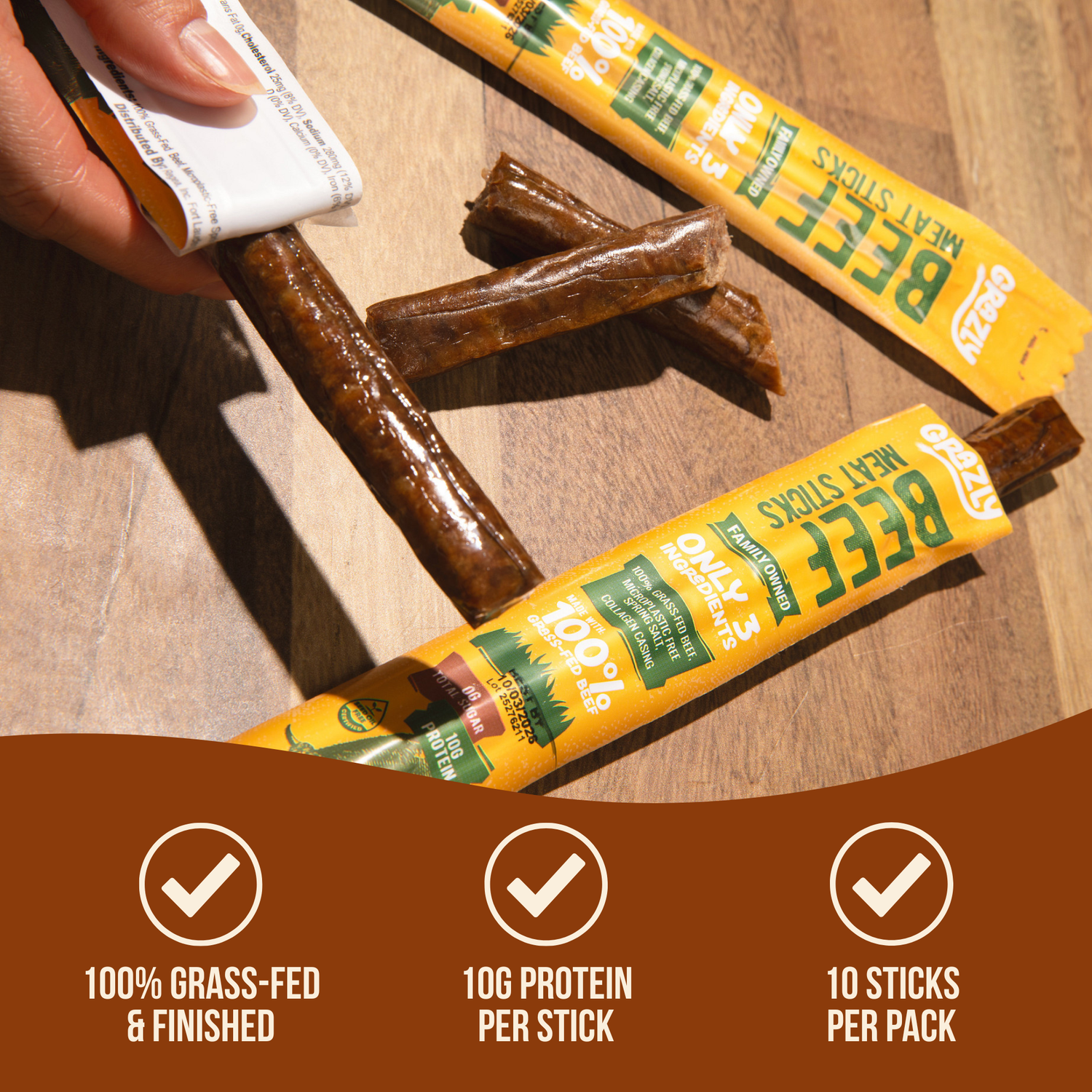 Plain Beef Meat Sticks - 100% Grass-Fed &amp; Finished