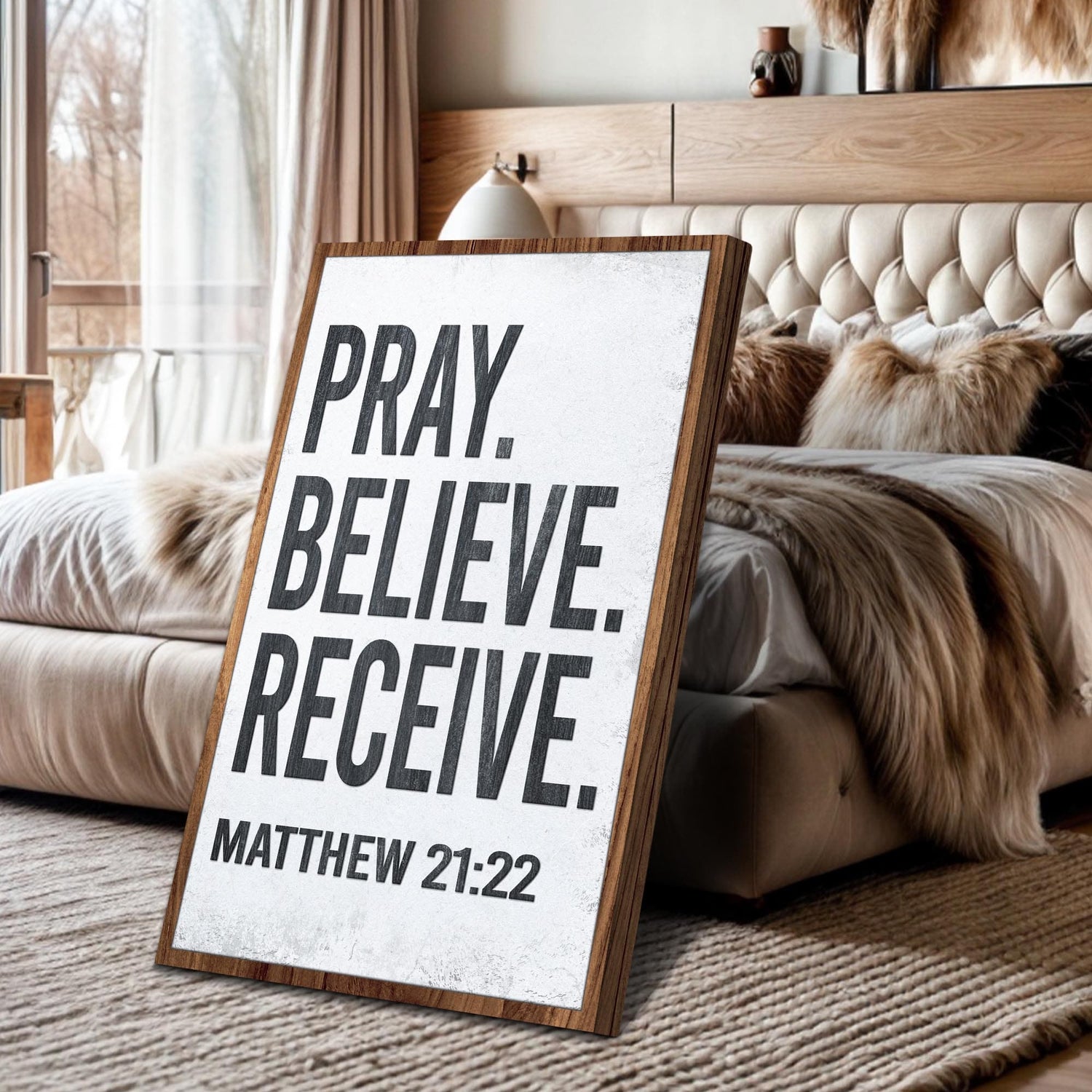 Tailored Canvases Canvas Matthew 21:22 - Pray Believe Receive Faith Sign II