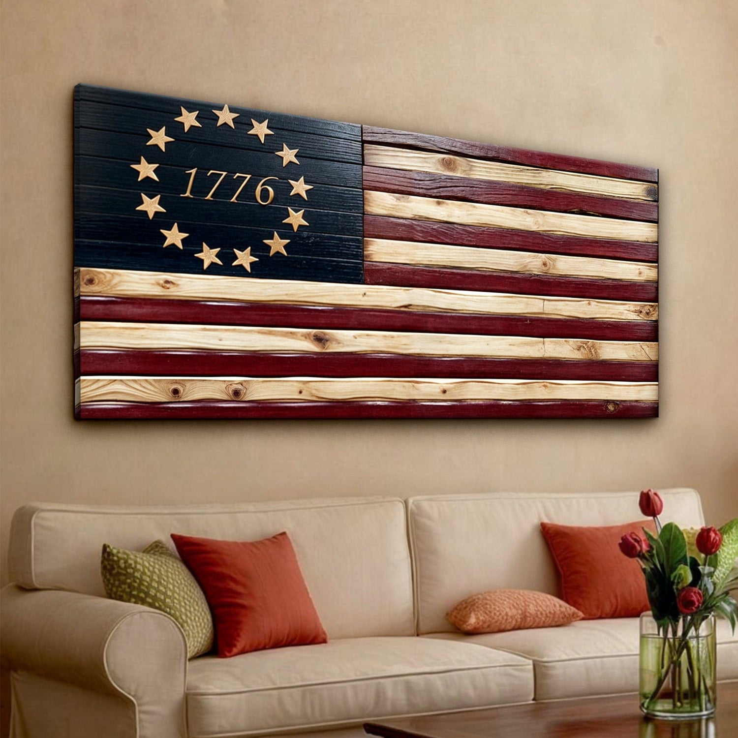 Tailored Canvases Canvas 20x10 inch Medium Premium Gallery Wrapped 1776 American Flag Wall Art