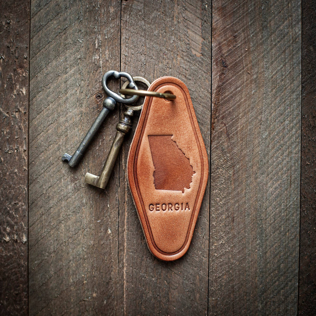 Georgia State Silhouette Leather Keychain Motel Style