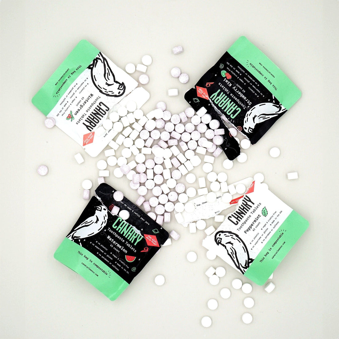 Canary Toothpaste Tablets 4 Pack Sampler of Canary Toothpaste Tablets