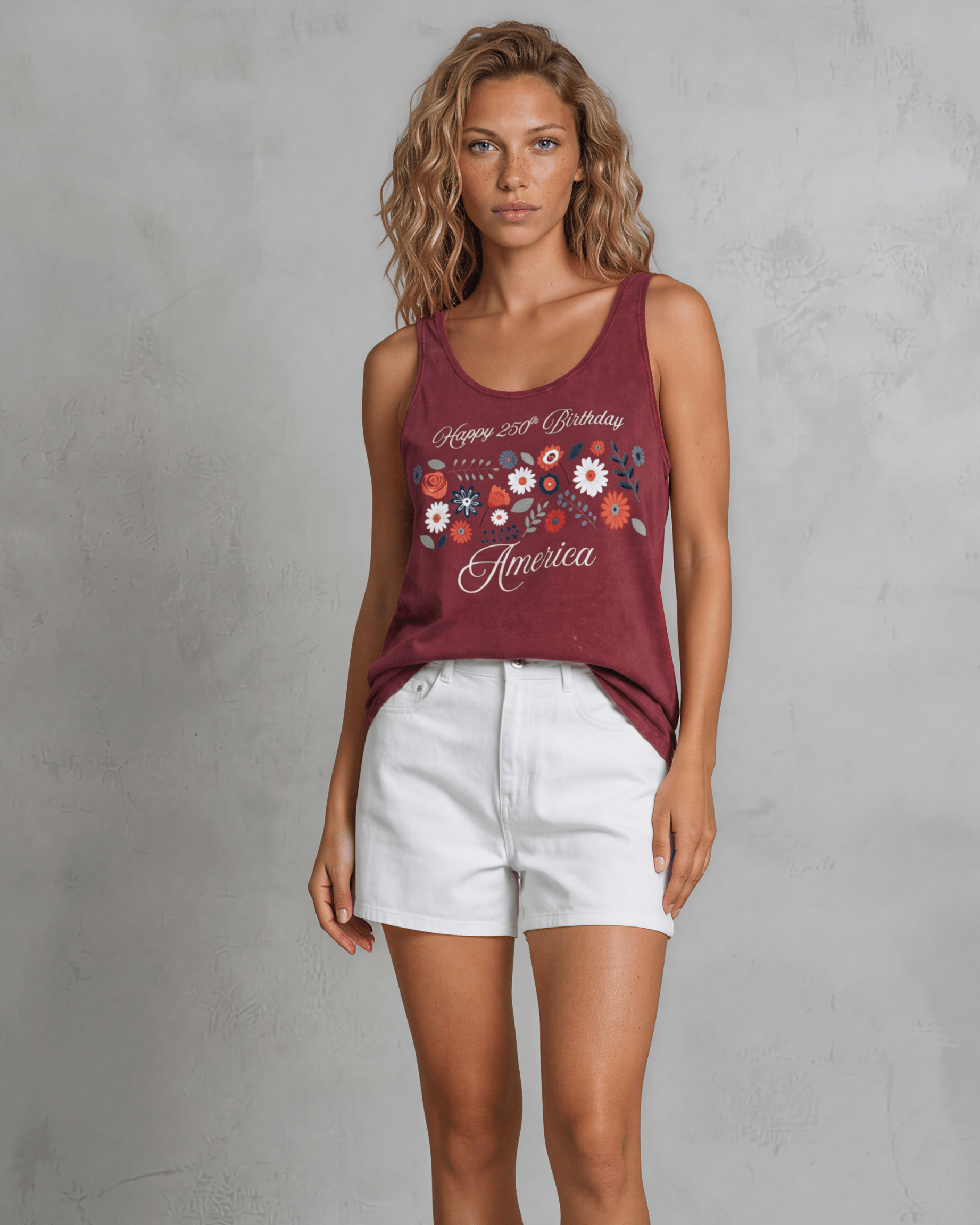 Crazy Cozy Cool Sleeveless Tops and Tanks Happy 250th Birthday America Tank Top | Burnt Red Clay