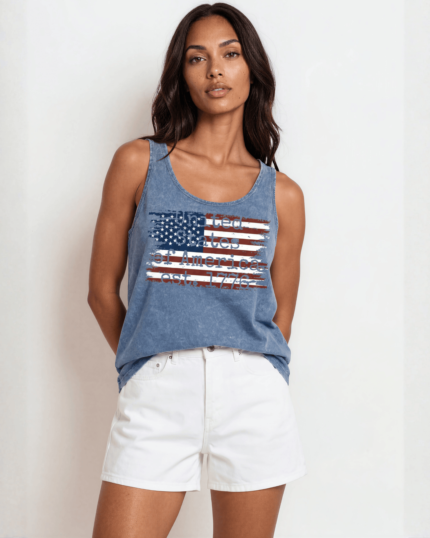 Crazy Cozy Cool Sleeveless Tops and Tanks United States of America, Est. 1776 Distressed Flag Tank Top