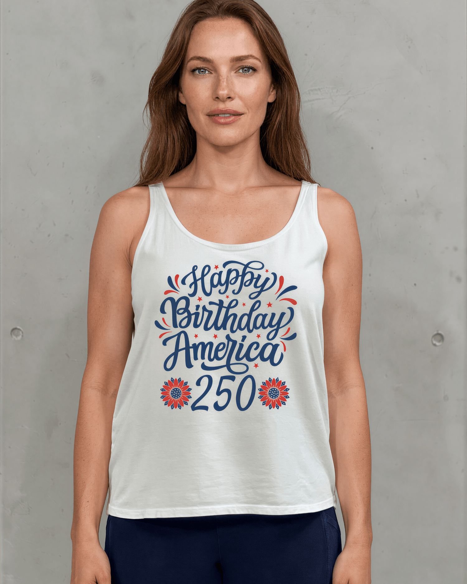 Crazy Cozy Cool Sleeveless Tops and Tanks Happy Birthday America 250 Graphic Tank with Flower Detail