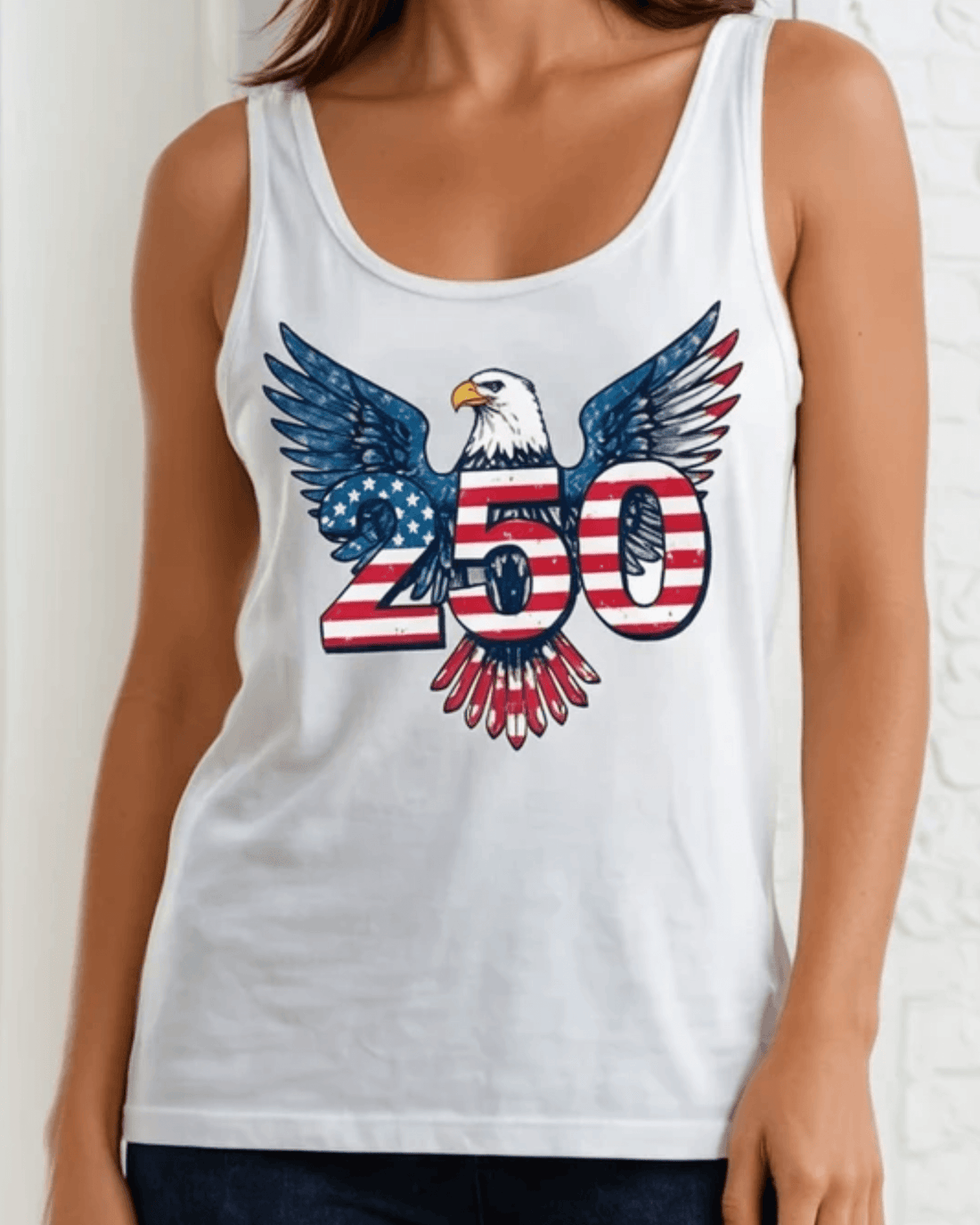 Crazy Cozy Cool Sleeveless Tops and Tanks American Eagle 250 Graphic 4th of July Tank Top Made in USA