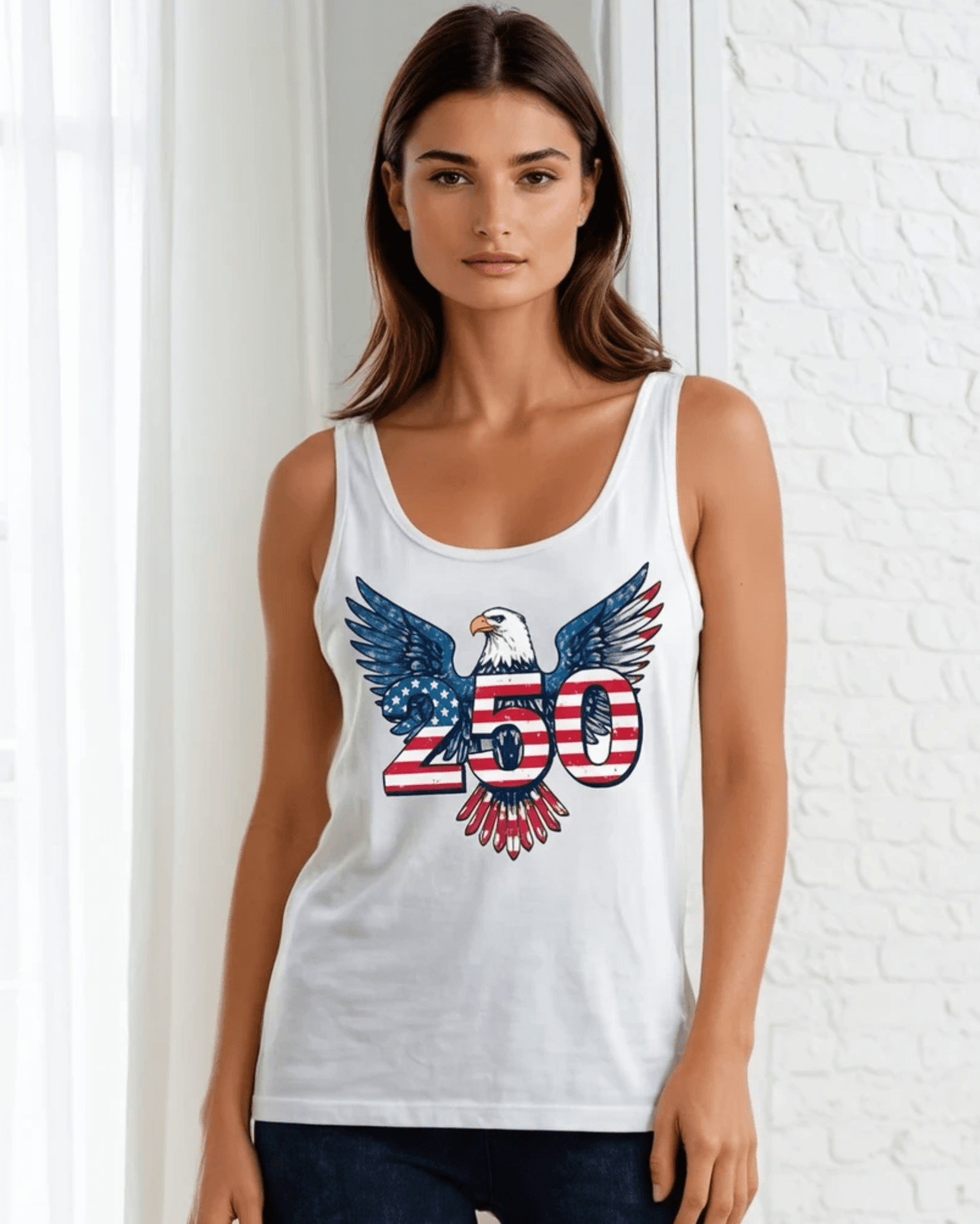 Crazy Cozy Cool Sleeveless Tops and Tanks American Eagle 250 Graphic 4th of July Tank Top Made in USA