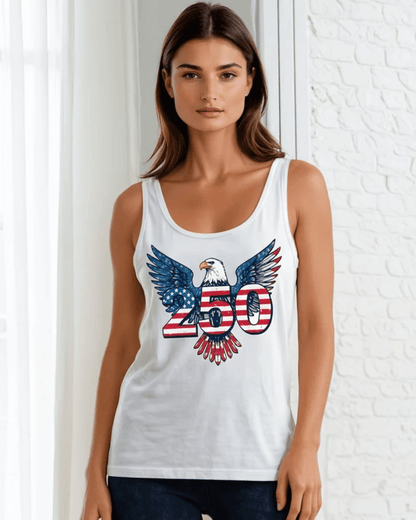 Crazy Cozy Cool Sleeveless Tops and Tanks American Eagle 250 Graphic 4th of July Tank Top Made in USA