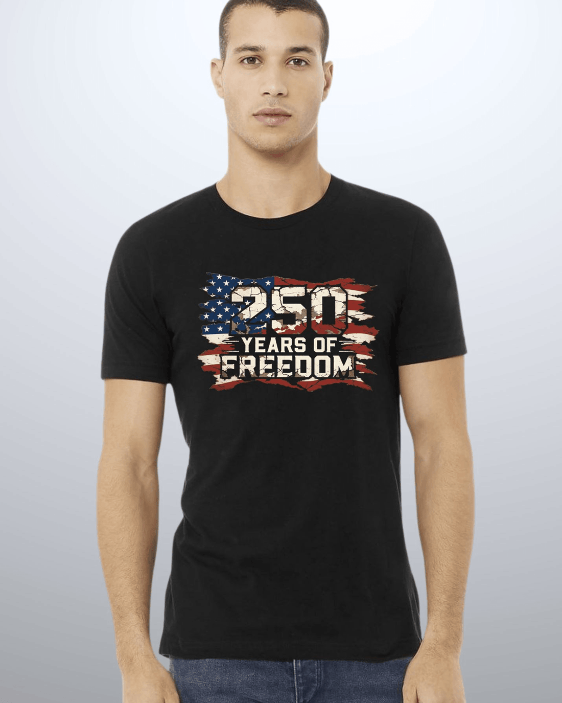 Crazy Cozy Cool T-Shirt 250 Years of FREEDOM Red White and Blue Distressed Flag - Black