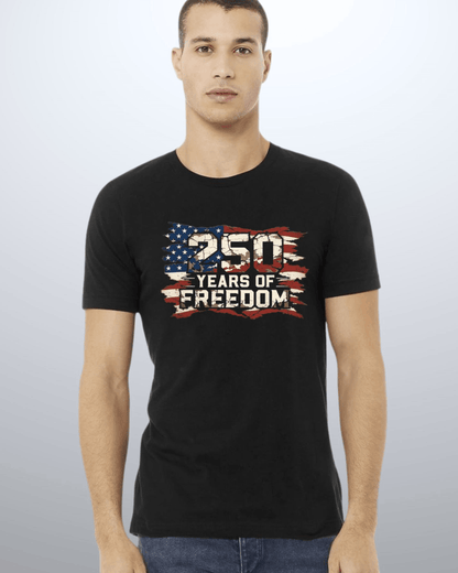 Crazy Cozy Cool T-Shirt 250 Years of FREEDOM Red White and Blue Distressed Flag - Black