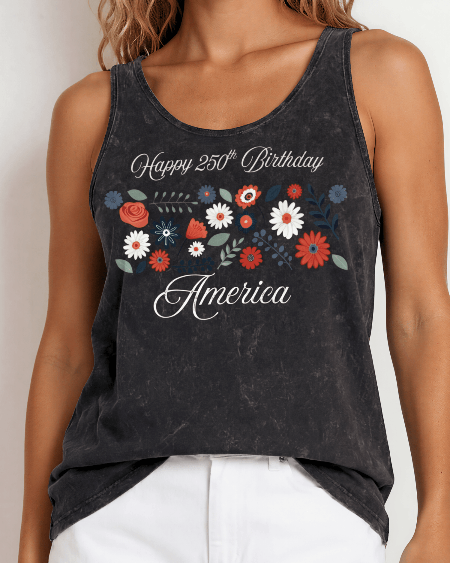 Crazy Cozy Cool Sleeveless Tops and Tanks Mineral Washed Black / 1776 Paint Splatter Heart / Small Happy 250th Birthday America Tank Top | Mineral Washed Black