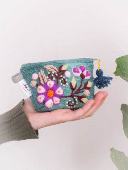 Ash &amp; Rose coin purse Teal Sunset Floral Embroidered Coin Purse
