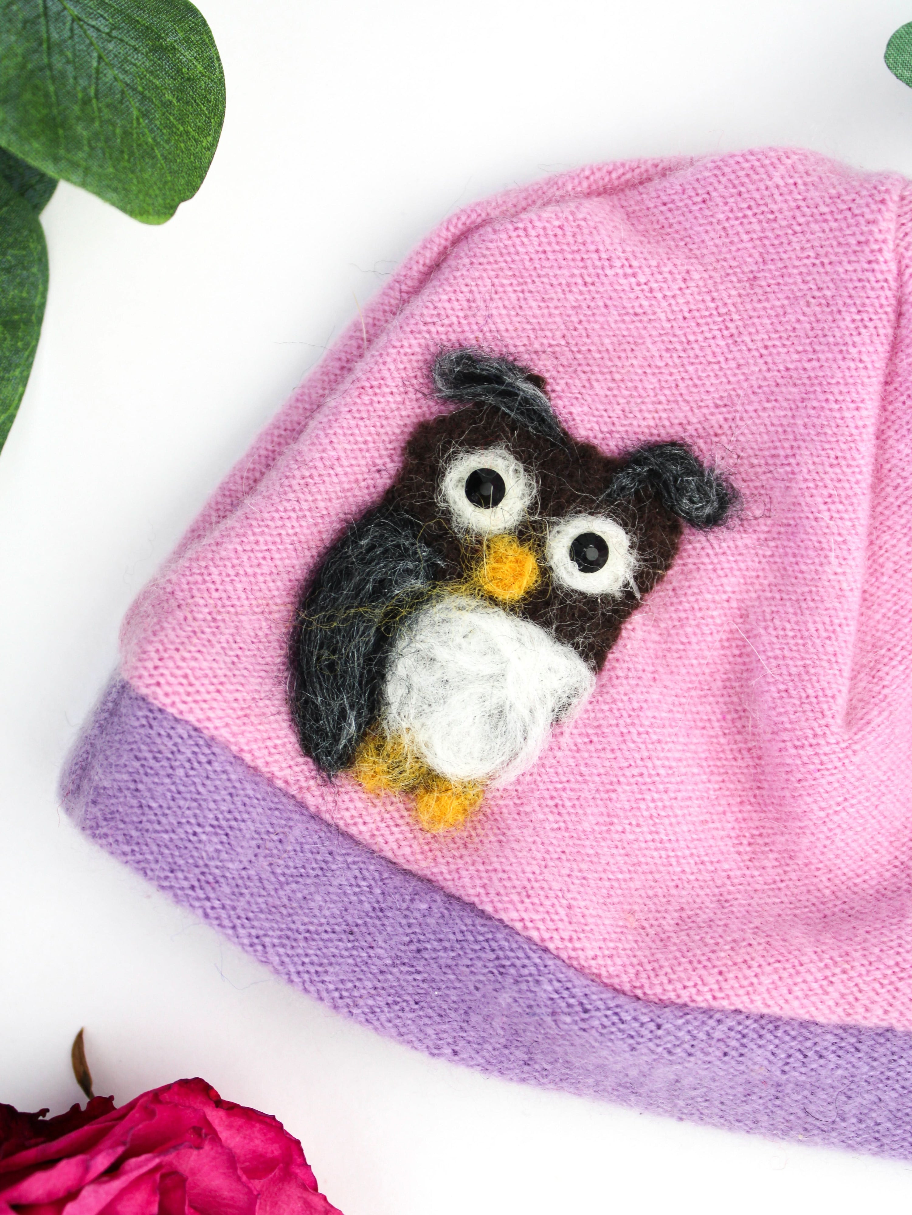 Ash &amp; Rose hat Pink Owl Cashmere Hat - Newborn