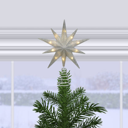 12&quot; Lit Silver Glitter Star Tree Topper - My American Goods